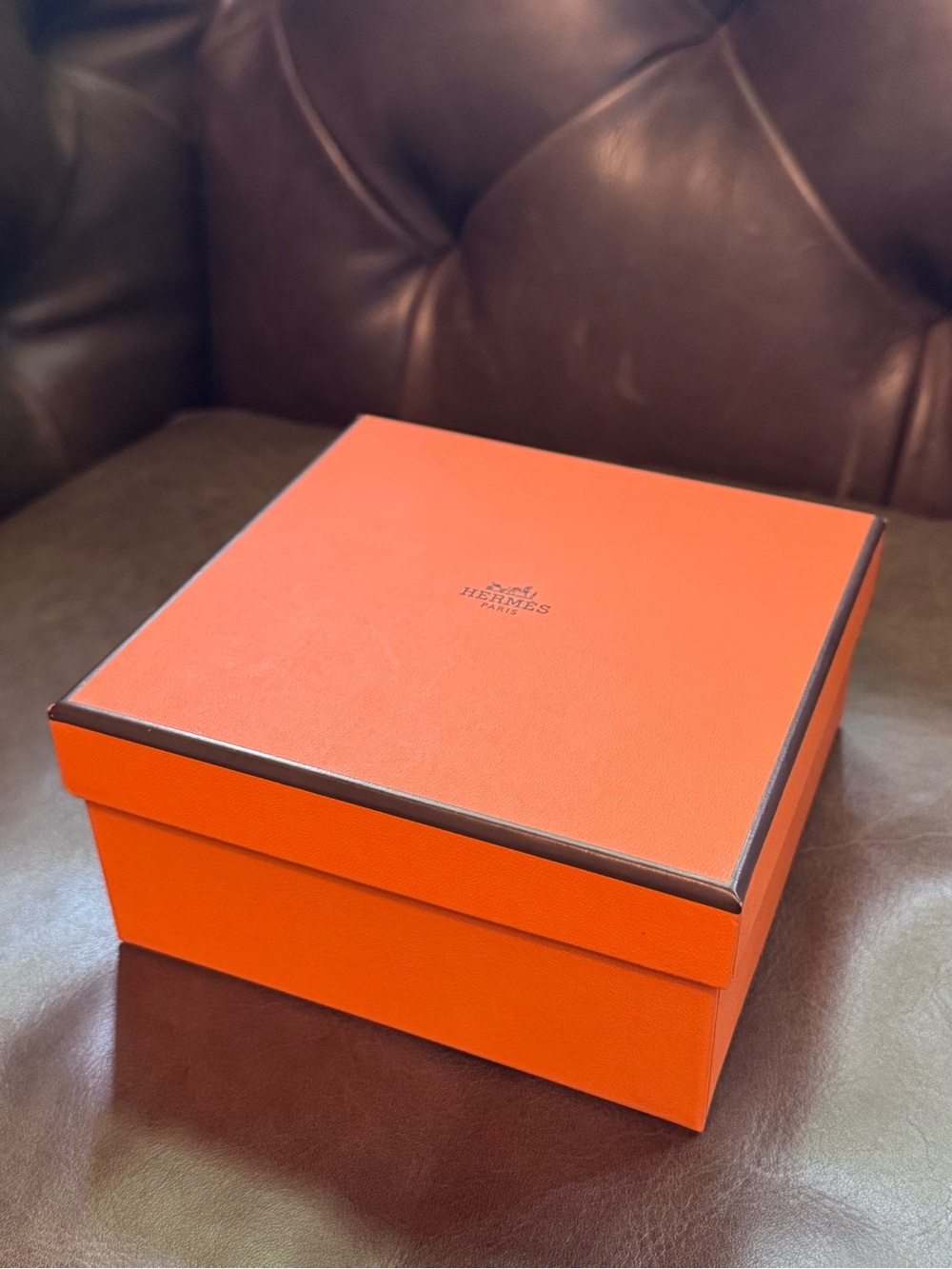 Hermes Orange Box with Brown Trim